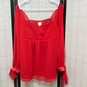 Isabel Maternity Sweetheart Smocked Back Corset Long Sleeve M Top NWT Red